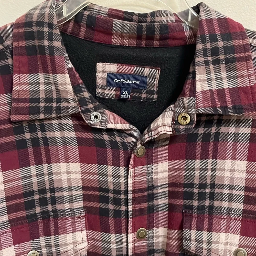 Croft & Barrow mens flannel shirt shacket XL fleece lined plaid outdoor warm